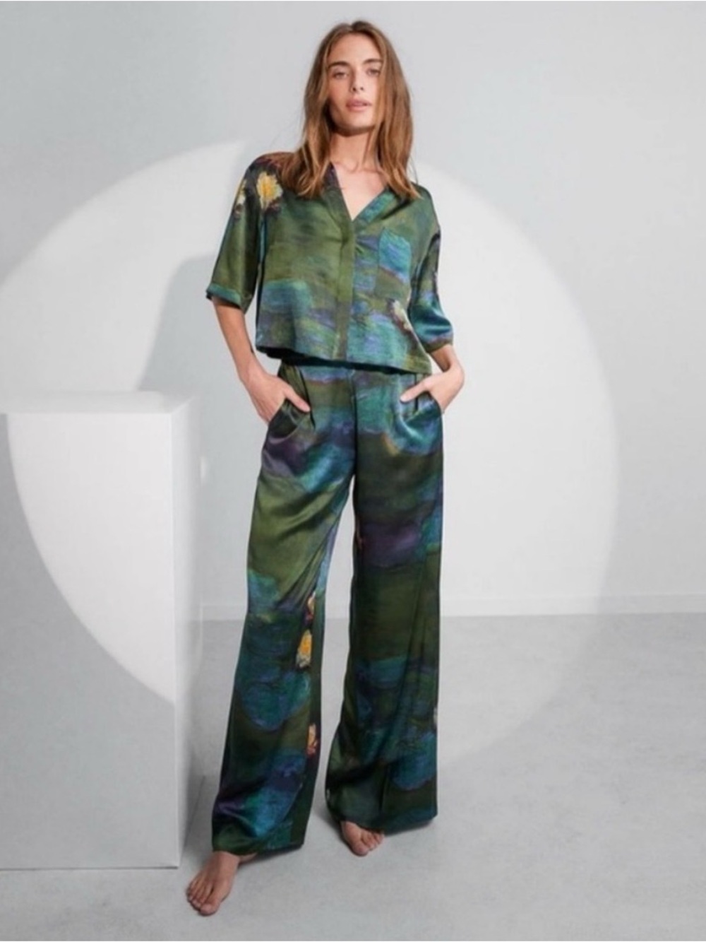Lunya x LACMA Washable Silk High Rise Pants Set - RARE